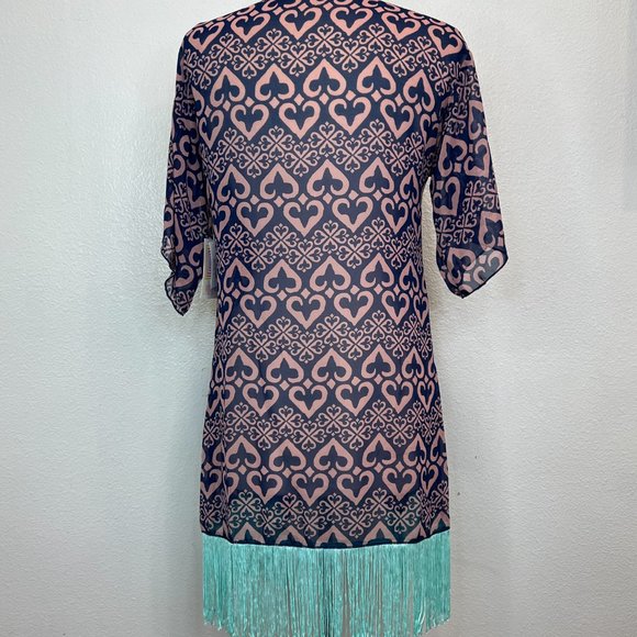 NWT LulaRoe Monroe Kimono Blueish Purple Mint Green Heart Print Size S - Picture 5 of 8